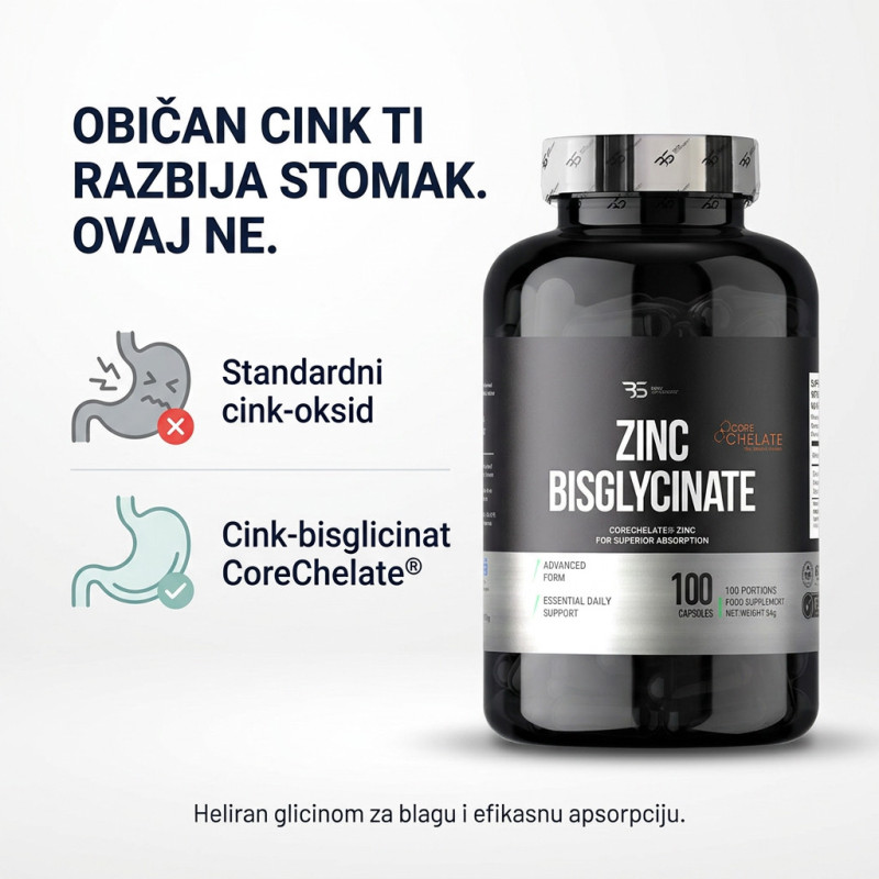 Cink Bisglicinat 20 mg - Zinc Bisglycinate CoreChelate®, 100 kapsula - Slika 3