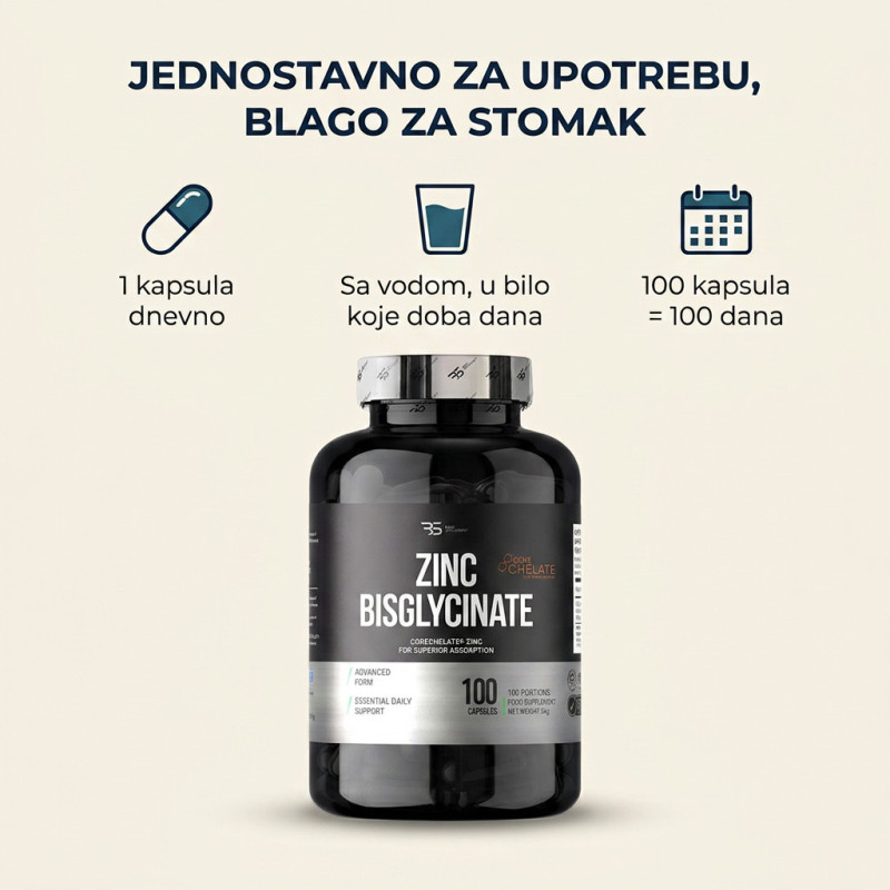 Cink Bisglicinat 20 mg - Zinc Bisglycinate CoreChelate®, 100 kapsula - Slika 4